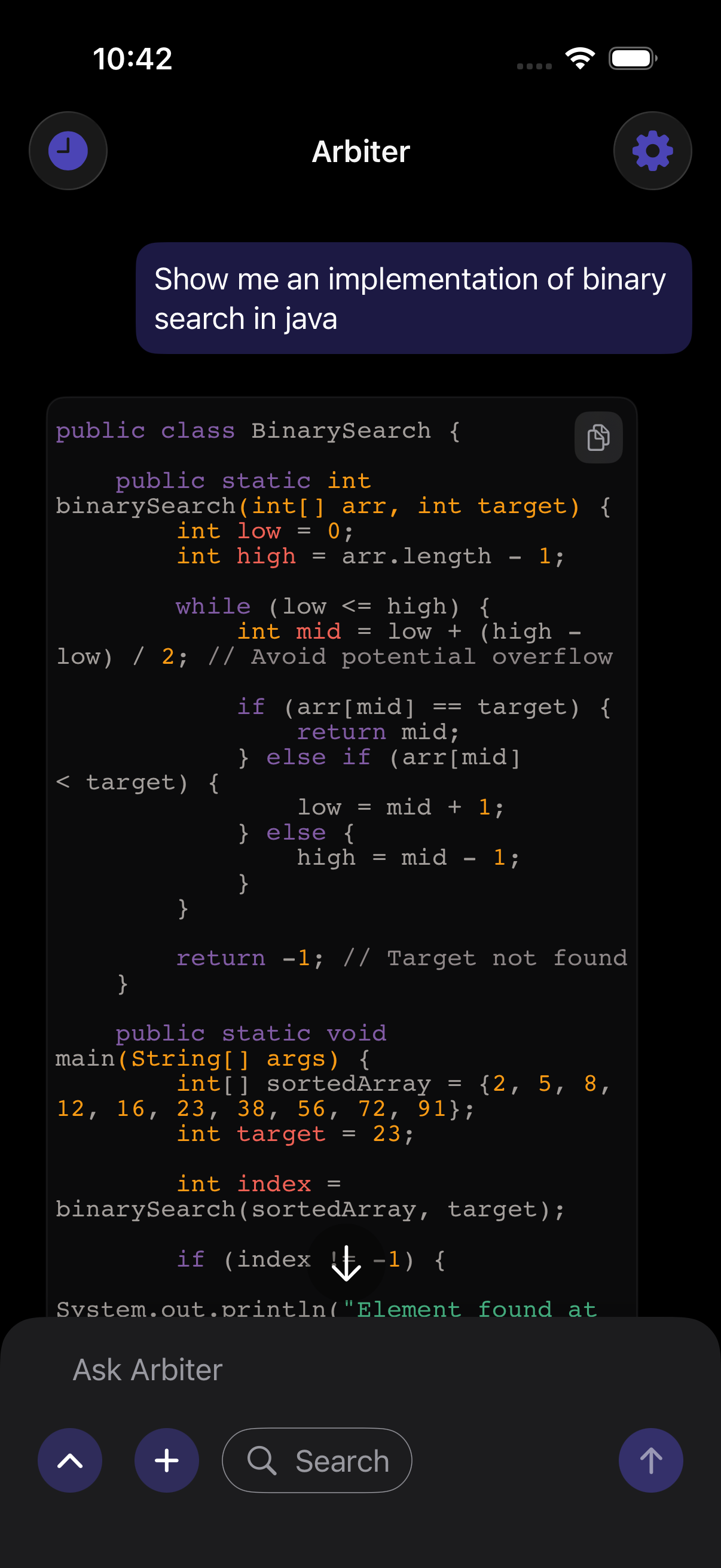 Screen showing all locally saved chats