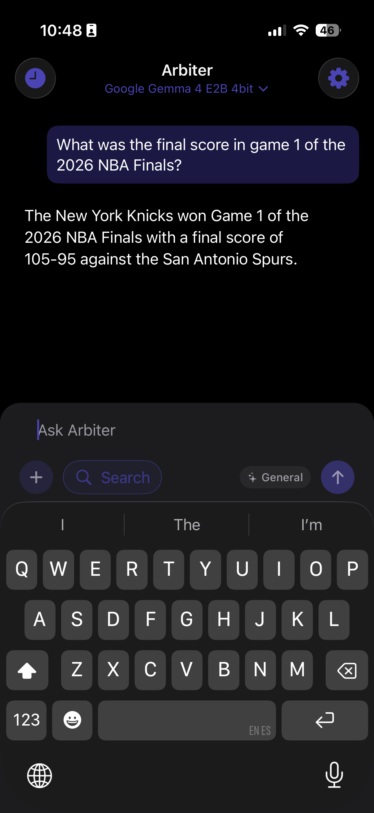 Web search enabled with results in chat