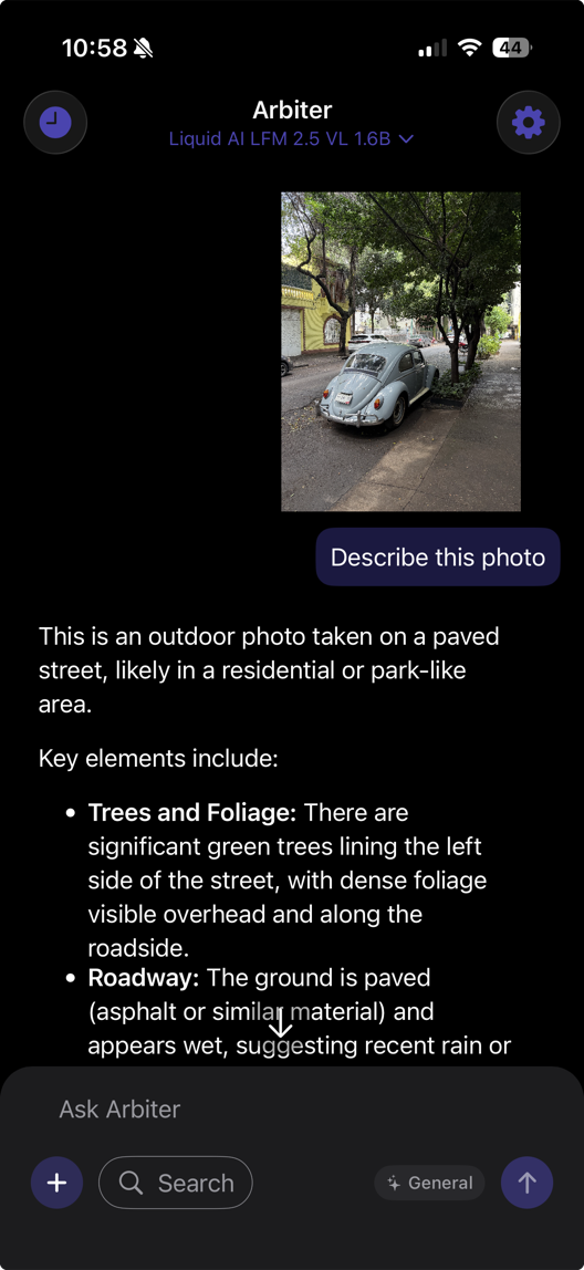 Arbiter answering a question about an image on iPhone